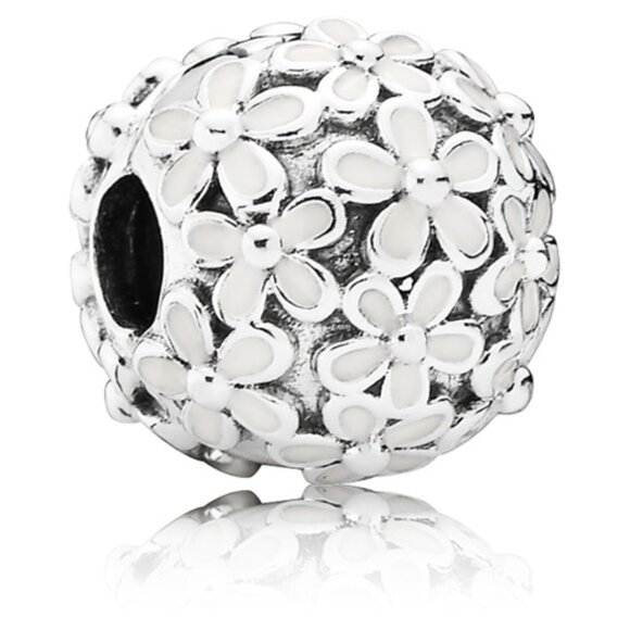 PANDORA Darling Daisy Meadow Clip Authentic Silver White Enamel Floral Charm - Picture 1 of 11